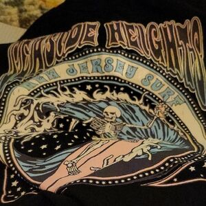 Black Graphic Tee with Skeleton Surf Design